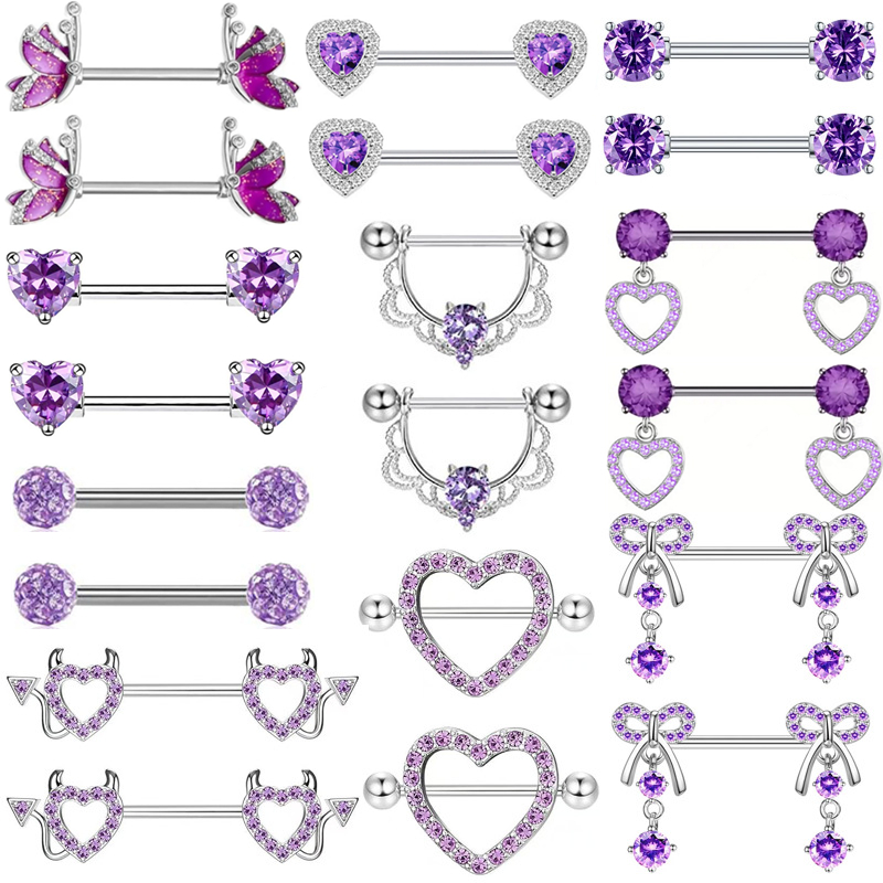 Body Jewelry Changing Kit - الأرجواني الفراشة الحلمة ثقب المجوهرات مجموعة