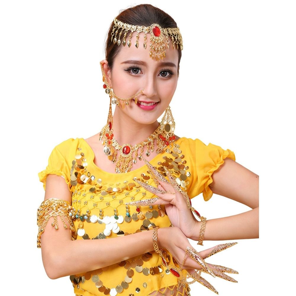Body Jewelry Indian - سلسلة رأس بوهيمية مزينة بالترتر، تصميم