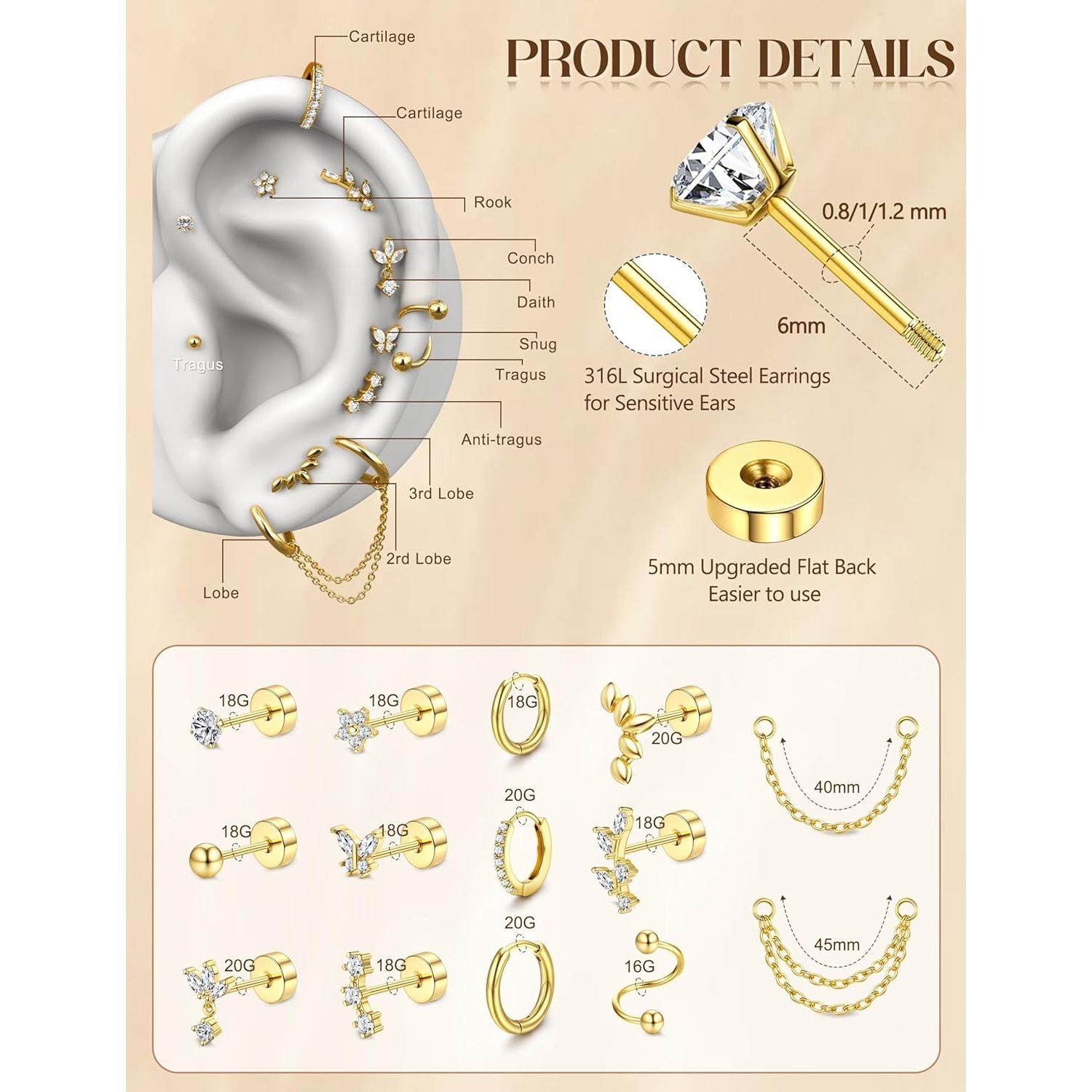 أقراط بوبستي للنساء مطلية بالذ - مراجعة Body Jewelry Changing Kit وسعره