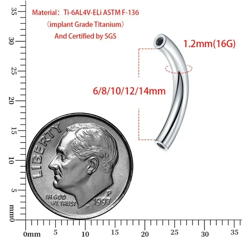 10 قطعة/الوحدة ASTM F136 التيت - مراجعة Body Jewelry Internally Threaded وسعره